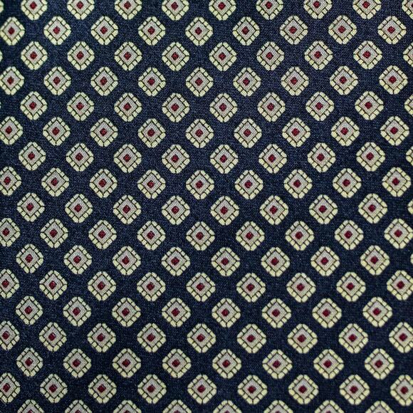 René Chagal Handmade Silk Tie Navy Gold Geometric Pattern Classic Necktie - Picture 3 of 9